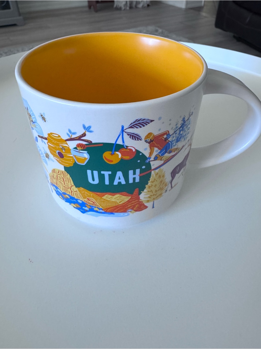Starbucks Utah Ceramic Mug — White Exterior with Yellow Interior